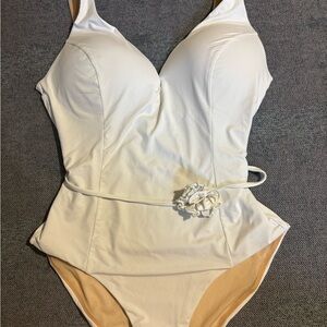 Sea level White One Piece with V-Neckline